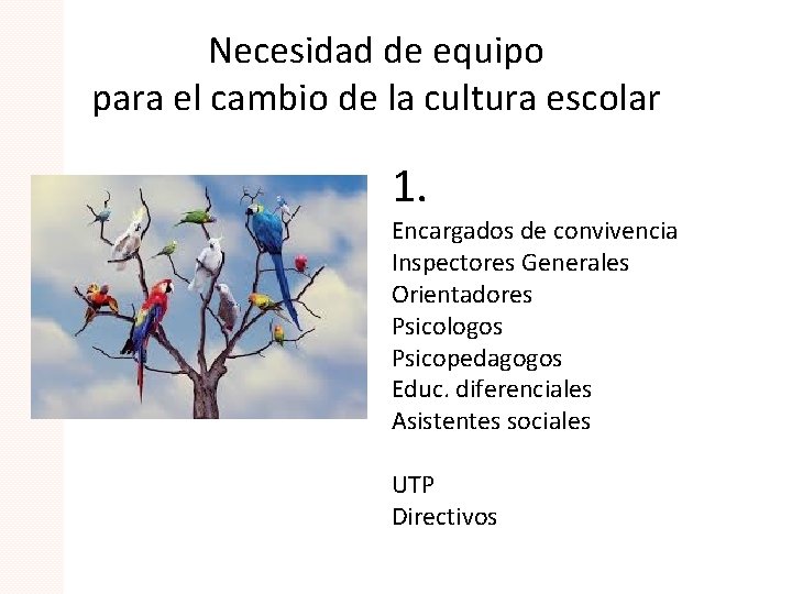 Necesidad de equipo para el cambio de la cultura escolar 1. Encargados de convivencia