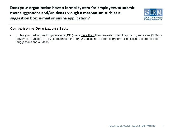 Does your organization have a formal system for employees to submit their suggestions and/or