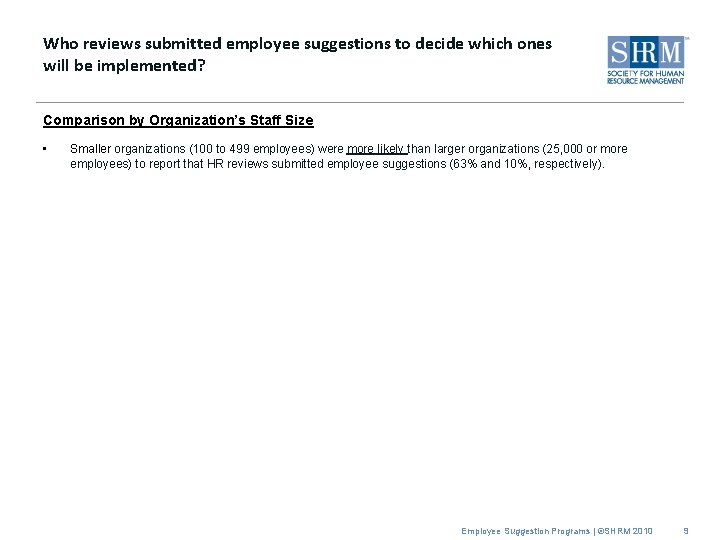 Who reviews submitted employee suggestions to decide which ones will be implemented? Comparison by