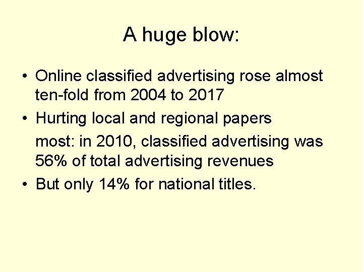 A huge blow: • Online classified advertising rose almost ten-fold from 2004 to 2017