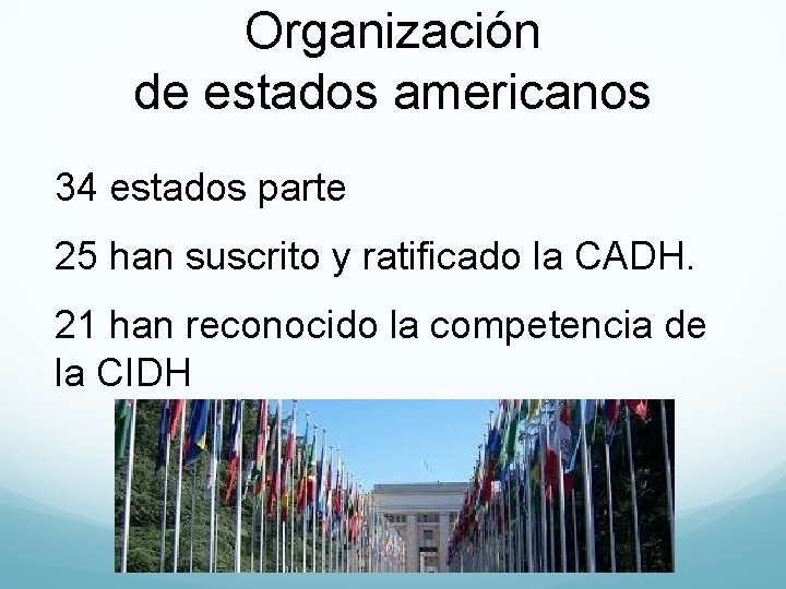 Organización de estados americanos 34 estados parte 25 han suscrito y ratificado la CADH.