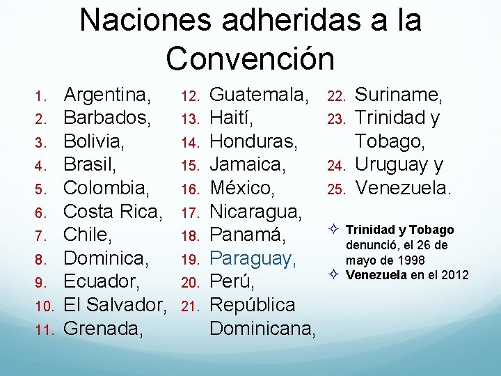 Naciones adheridas a la Convención 1. 2. 3. 4. 5. 6. 7. 8. 9.