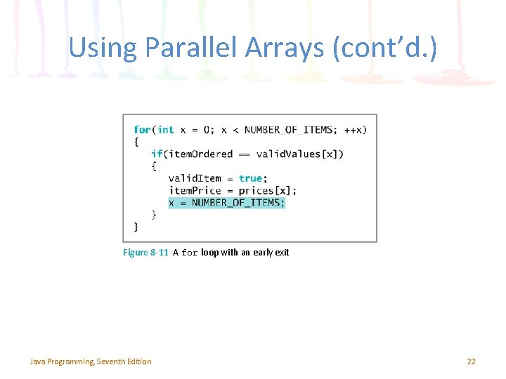 Using Parallel Arrays (cont’d. ) Figure 8 -11 A for loop with an early