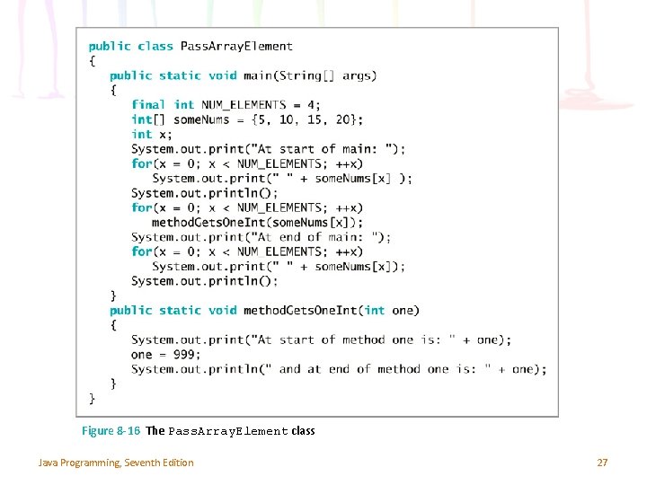 Figure 8 -16 The Pass. Array. Element class Java Programming, Seventh Edition 27 