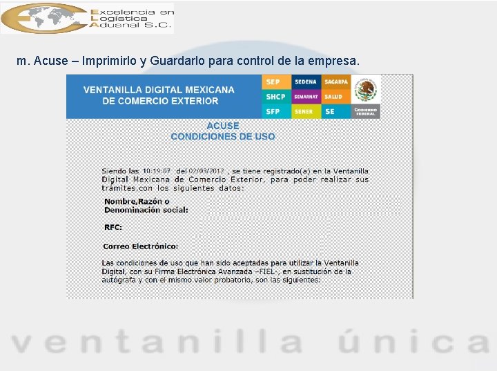 m. Acuse – Imprimirlo y Guardarlo para control de la empresa. 