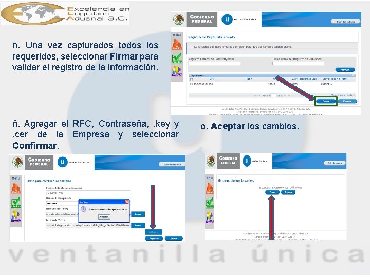 n. Una vez capturados todos los requeridos, seleccionar Firmar para validar el registro de