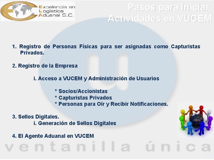 Pasos para Iniciar Actividades en VUCEM 1. Registro de Personas Físicas para ser asignadas