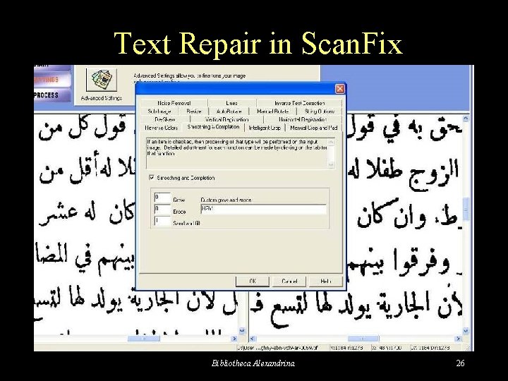 Text Repair in Scan. Fix Bibliotheca Alexandrina 26 