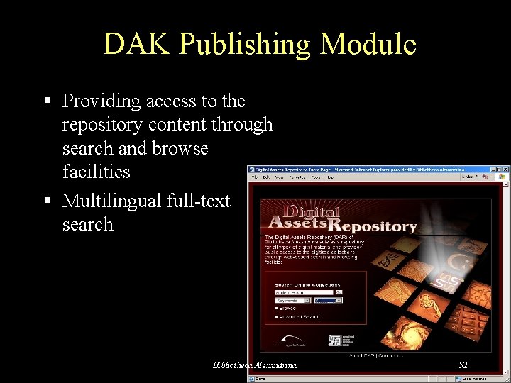 DAK Publishing Module § Providing access to the repository content through search and browse