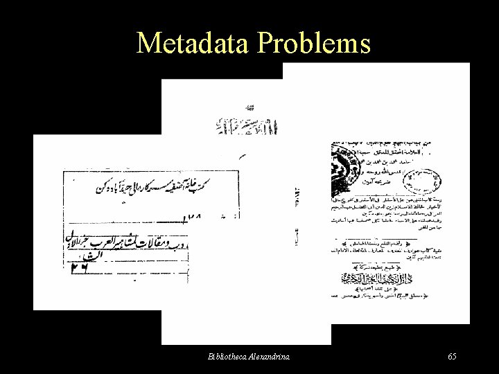 Metadata Problems Bibliotheca Alexandrina 65 
