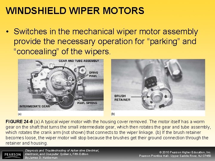 WINDSHIELD WIPER MOTORS • Switches in the mechanical wiper motor assembly provide the necessary