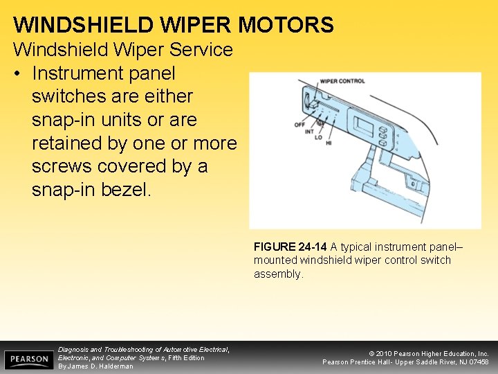 WINDSHIELD WIPER MOTORS Windshield Wiper Service • Instrument panel switches are either snap-in units