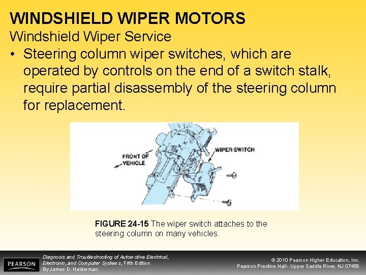 WINDSHIELD WIPER MOTORS Windshield Wiper Service • Steering column wiper switches, which are operated