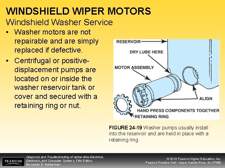WINDSHIELD WIPER MOTORS Windshield Washer Service • Washer motors are not repairable and are