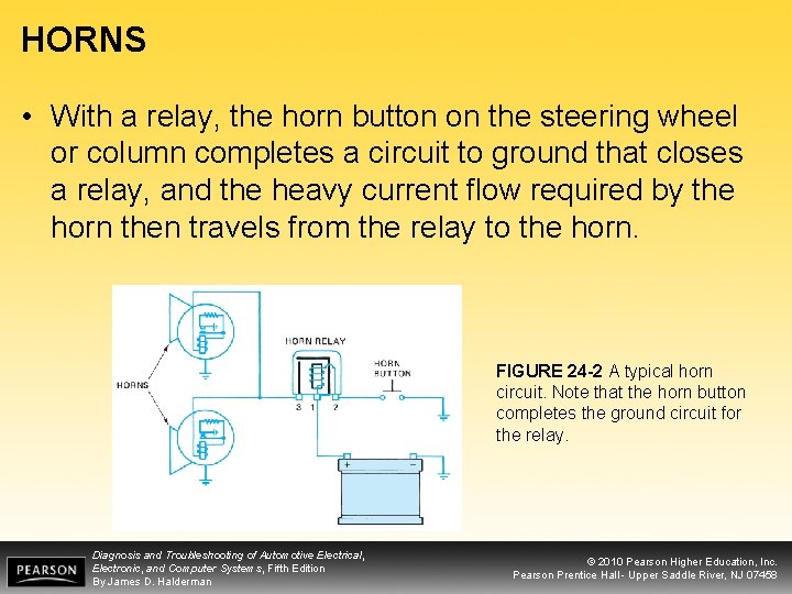 HORNS • With a relay, the horn button on the steering wheel or column