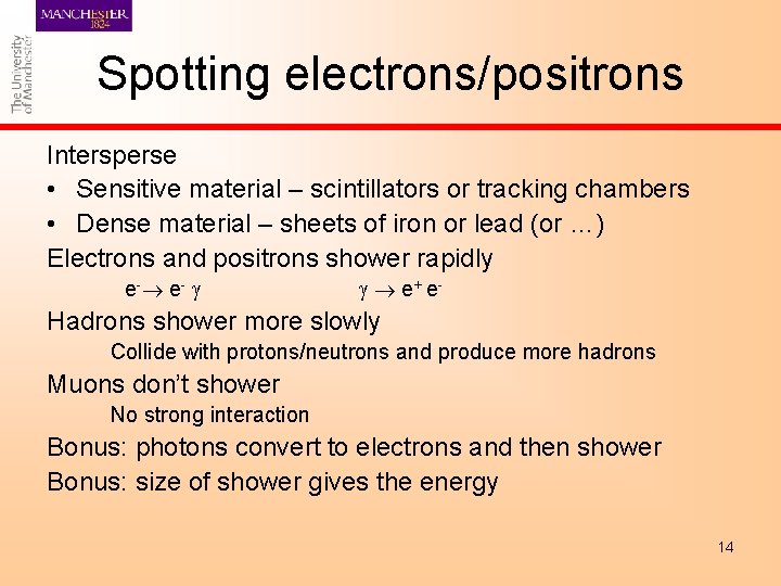 Spotting electrons/positrons Intersperse • Sensitive material – scintillators or tracking chambers • Dense material