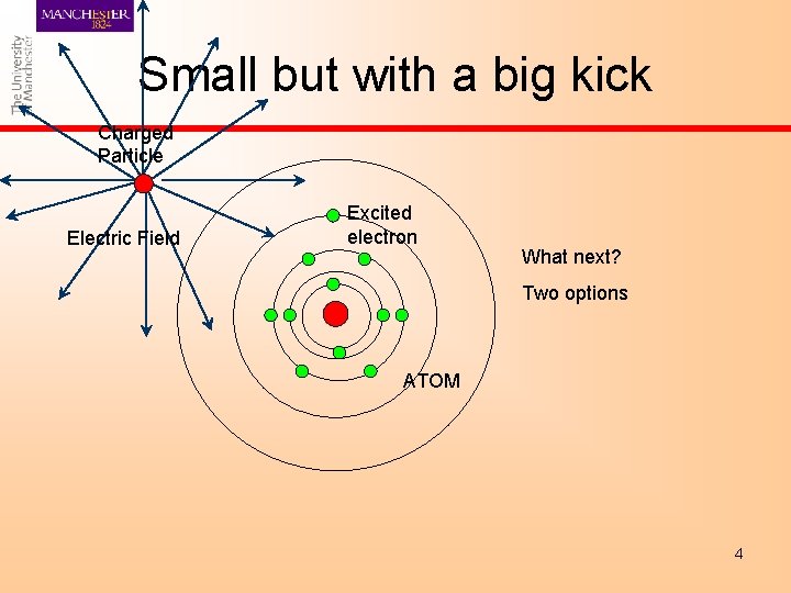 Small but with a big kick Charged Particle Electric Field Excited electron What next?