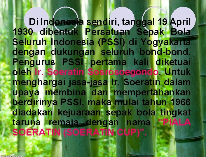 Di Indonesia sendiri, tanggal 19 April 1930 dibentuk Persatuan Sepak Bola Seluruh Indonesia (PSSI)