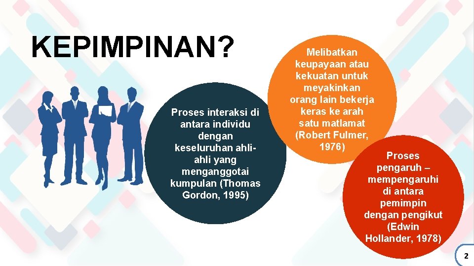 KEPIMPINAN? Proses interaksi di antara individu dengan keseluruhan ahli yang menganggotai kumpulan (Thomas Gordon,