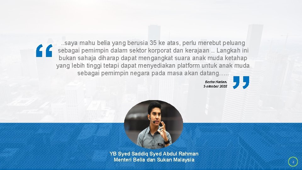 Berita Harian. 5 oktober 2018 YB Syed Saddiq Syed Abdul Rahman Menteri Belia dan