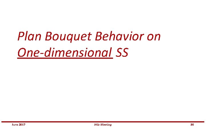 Plan Bouquet Behavior on One-dimensional SS June 2017 IASc Meeting 30 