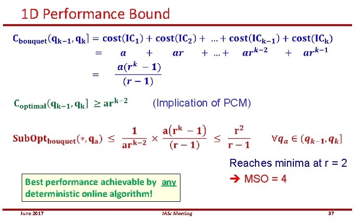 1 D Performance Bound (Implication of PCM) Best performance achievable by any deterministic online