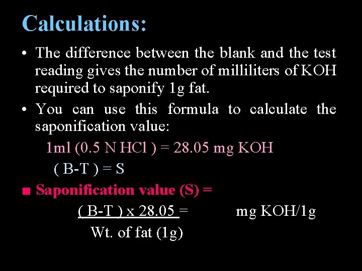 Calculations: • The difference between the blank and the test reading gives the number