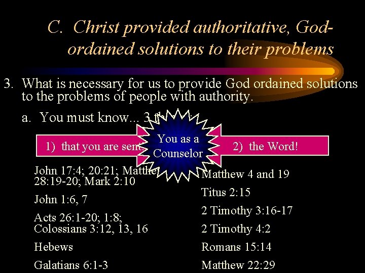 C. Christ provided authoritative, Godordained solutions to their problems 3. What is necessary for