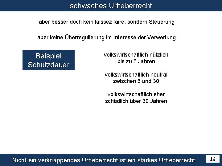 schwaches Urheberrecht aber besser doch kein laissez faire, sondern Steuerung aber keine Überregulierung im