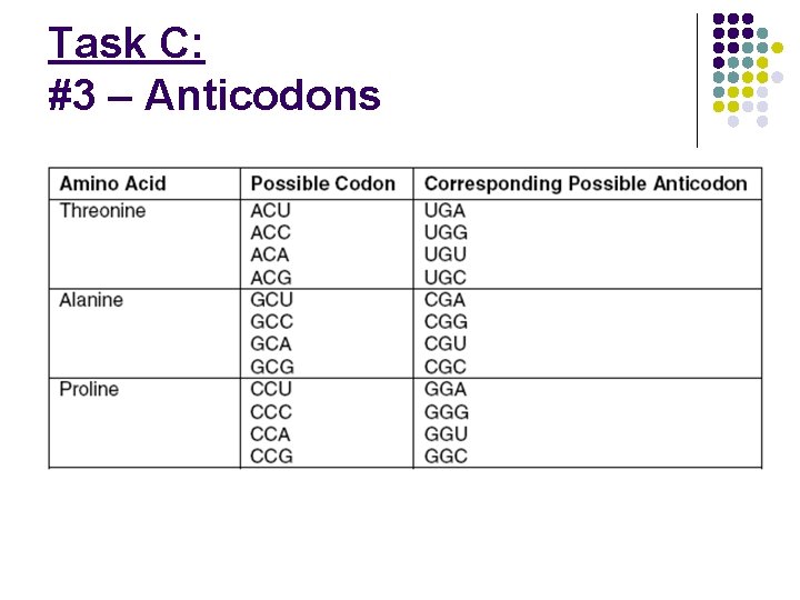 Task C: #3 – Anticodons 