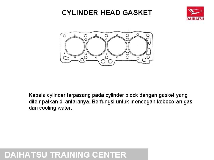 CYLINDER HEAD GASKET Kepala cylinder terpasang pada cylinder block dengan gasket yang ditempatkan di