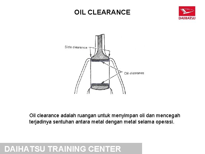 OIL CLEARANCE Oil clearance adalah ruangan untuk menyimpan oli dan mencegah terjadinya sentuhan antara