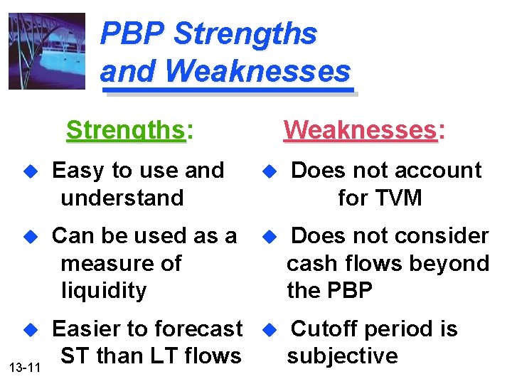 PBP Strengths and Weaknesses Strengths: Weaknesses: u Easy to use and understand u Does