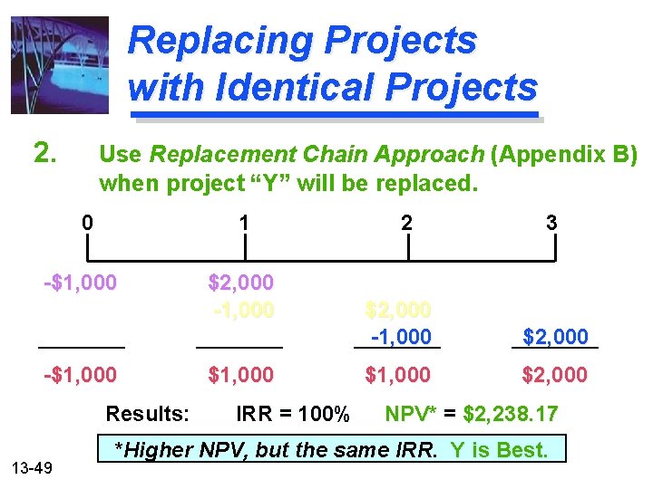 Replacing Projects with Identical Projects 2. Use Replacement Chain Approach (Appendix B) when project