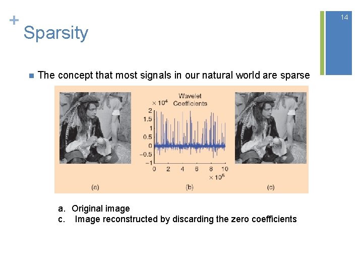 + 14 Sparsity n The concept that most signals in our natural world are