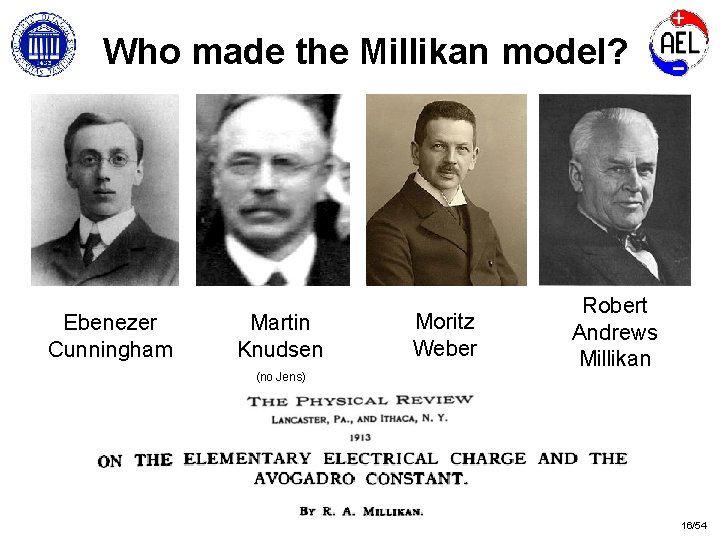 Who made the Millikan model? Ebenezer Cunningham Martin Knudsen (no Jens) Moritz Weber Robert