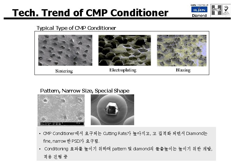 Tech. Trend of CMP Conditioner Typical Type of CMP Conditioner Pattern, Narrow Size, Special