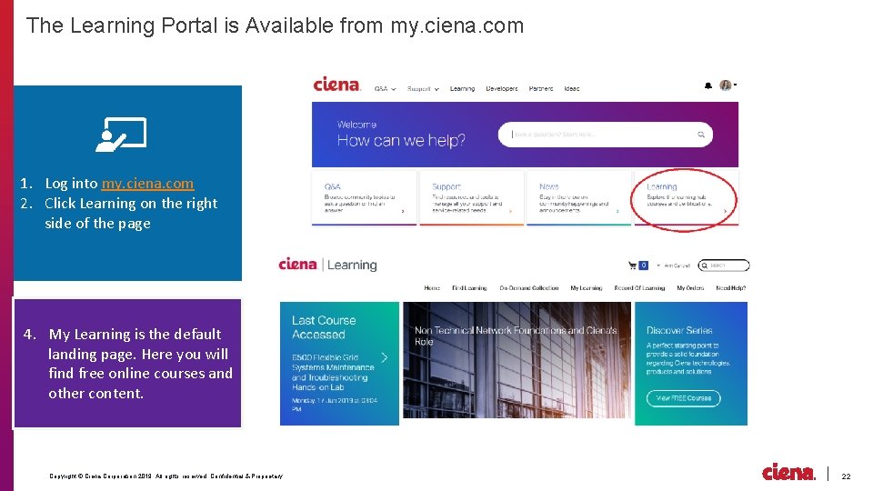 The Learning Portal is Available from my. ciena. com 1. Log into my. ciena.