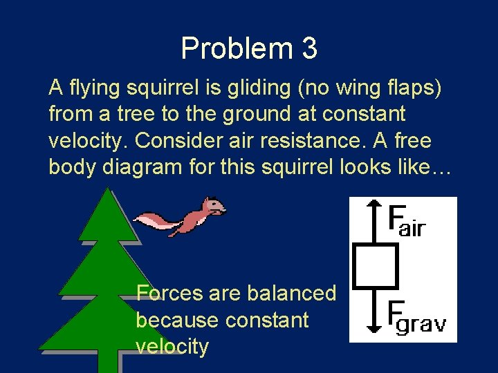 Problem 3 A flying squirrel is gliding (no wing flaps) from a tree to