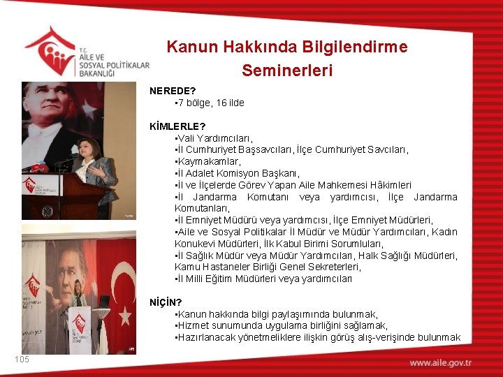Kanun Hakkında Bilgilendirme Seminerleri NEREDE? • 7 bölge, 16 ilde KİMLERLE? • Vali Yardımcıları,