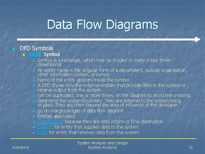 Data Flow Diagrams n DFD Symbols n Entity Symbol n n n Avicenna Symbol