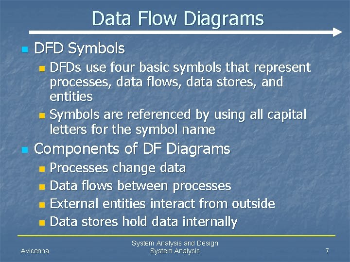 Data Flow Diagrams n DFD Symbols DFDs use four basic symbols that represent processes,