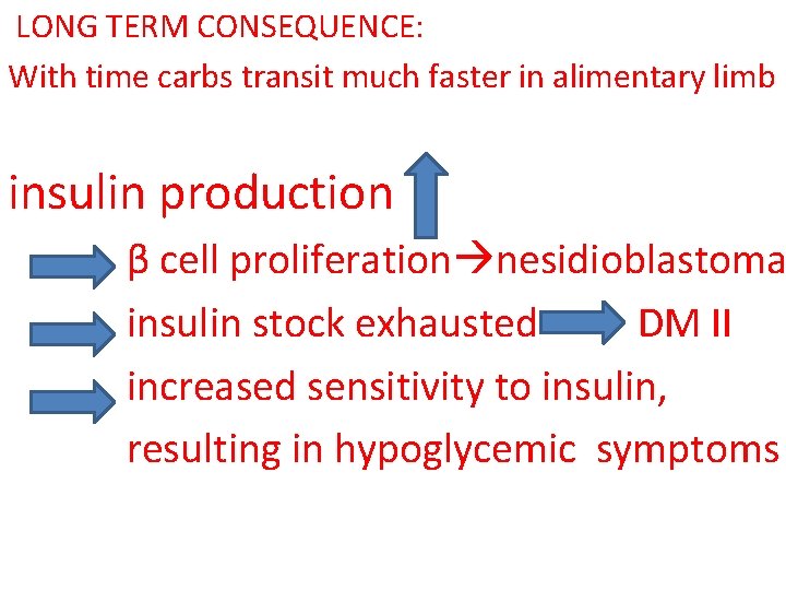 LONG TERM CONSEQUENCE: With time carbs transit much faster in alimentary limb insulin production