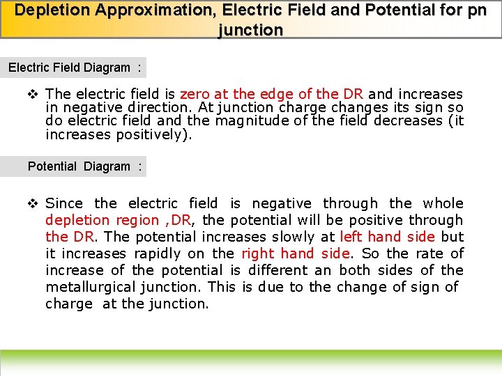 Depletion Approximation, Electric Field and Potential for pn junction Electric Field Diagram : v