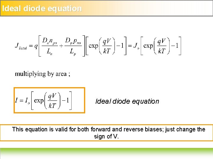 Ideal diode equation This equation is valid for both forward and reverse biases; just