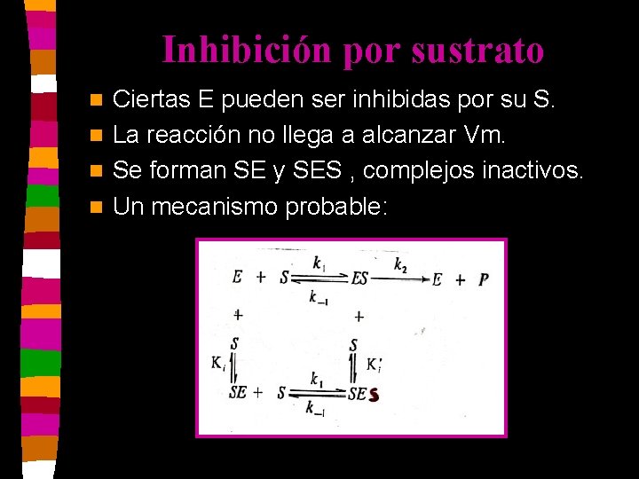 Inhibición por sustrato Ciertas E pueden ser inhibidas por su S. n La reacción
