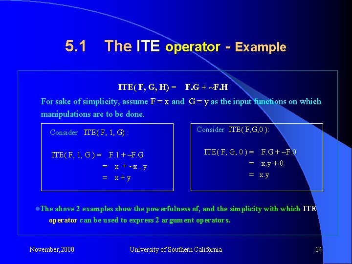 5. 1 The ITE operator - Example ITE( F, G, H) = F. G