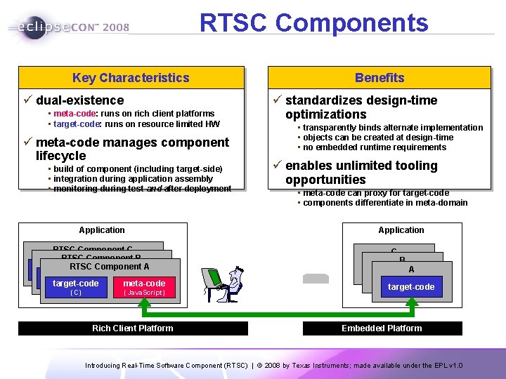 RTSC Components Key Characteristics ü dual-existence • meta-code: runs on rich client platforms •