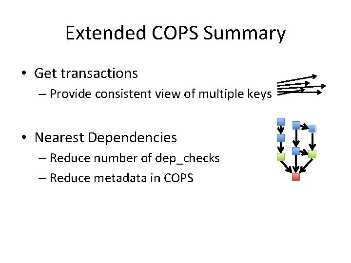 Extended COPS Summary • Get transactions – Provide consistent view of multiple keys •