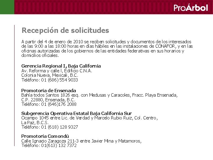 Recepción de solicitudes A partir del 4 de enero de 2010 se reciben solicitudes